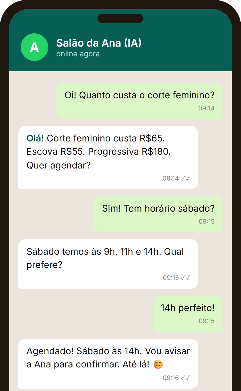 Robô de WhatsApp atendendo cliente automaticamente